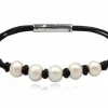 3 dobbelt læderarmbånd med ferskvandsperler - 19cm