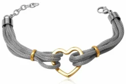 4 dobbelt stålarmbånd med hjerte / blank + guld