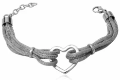 4 dobbelt stålarmbånd med hjerte / blank + guld