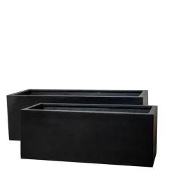 Aflang lav matsort plantekasse med let Terrazzo look / 5 års garanti - SÆT