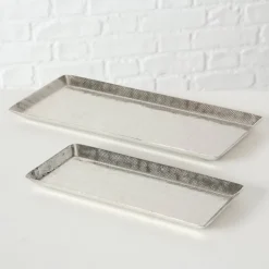 Aflange rektangulære fade i rå aluminium med banket mønster / Detroit Sæt