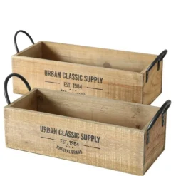 Aflange trækasser med metalhåndtag og print - Sæt 2stk