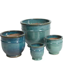 Azur blå/grønne glaserede krukker i sæt - 4stk