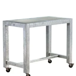 Barbord i galvaniseret jern med betonfliser og hjul