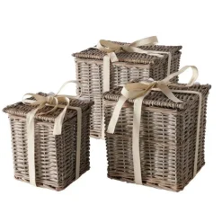 Boks sæt - Kurve i rattan med låg / 3stk