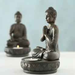 Buddha lysestager brun antik / SÆT