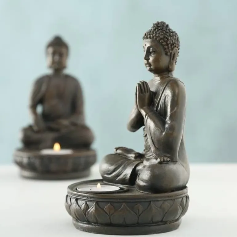 Buddha lysestager brun antik / SÆT