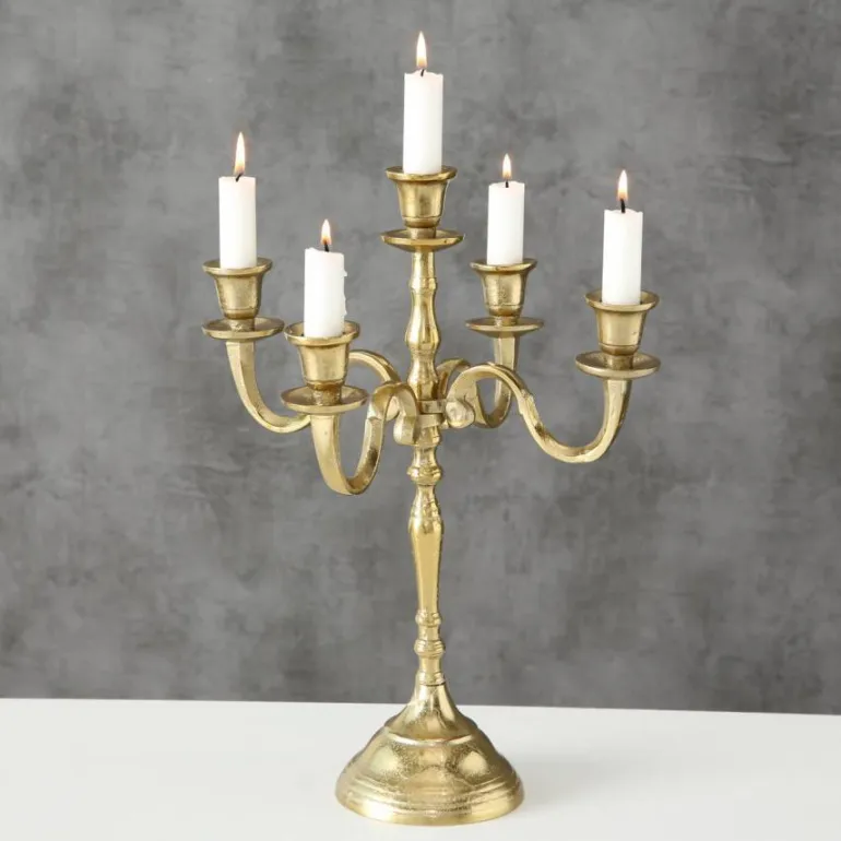 40cm - 5 armet lysestage i gold aluminium