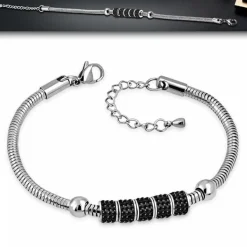 DeLuxe Stålarmbånd med sorte zirkon charms