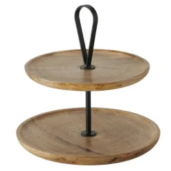 Etagere med mangotræ og jernhåndtag - Ø.35cm