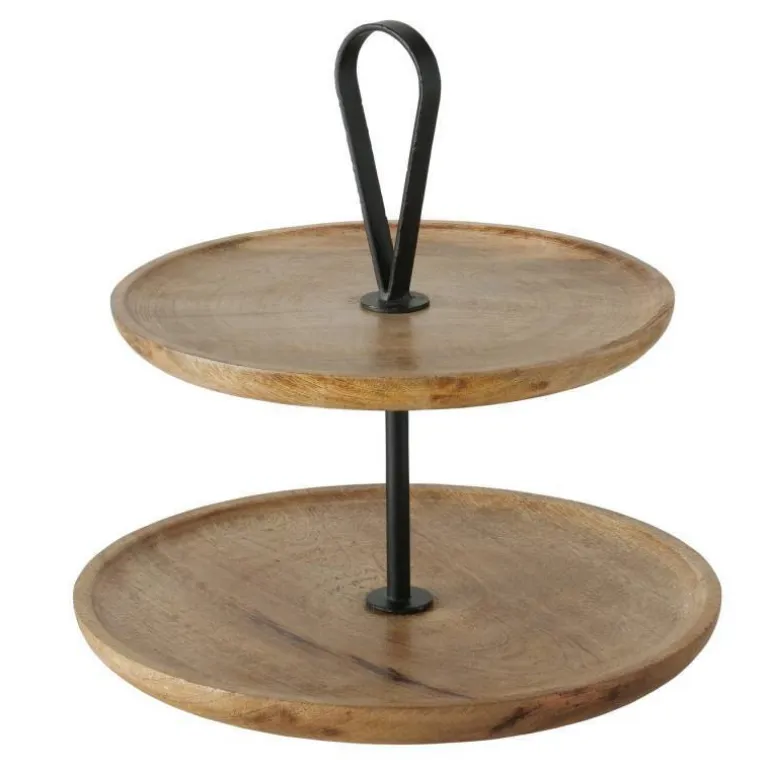 Etagere med mangotræ og jernhåndtag - Ø.35cm