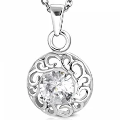 Flower vedhæng i stål med zirkon