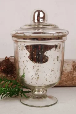 Glasdåse / krukke på fod i fattigmands sølv