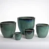 Glaserede udendørs krukker i jade grøn - Sæt 5stk