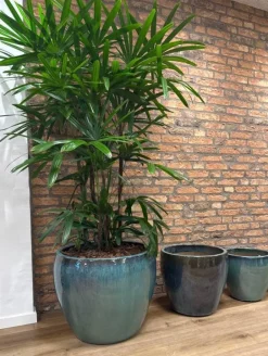 Glaseret udendørs krukke i grøn jade - Ø.35xH.30 / Ø.45xH.40 / Ø.56xH.50