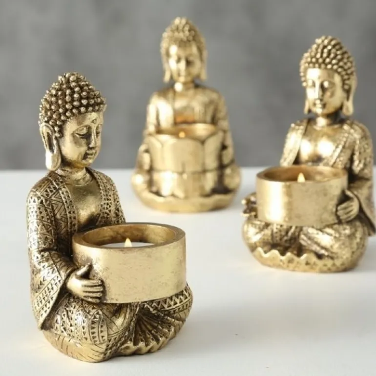 Guld Buddha lysestager til fyrfadslys - 3stk