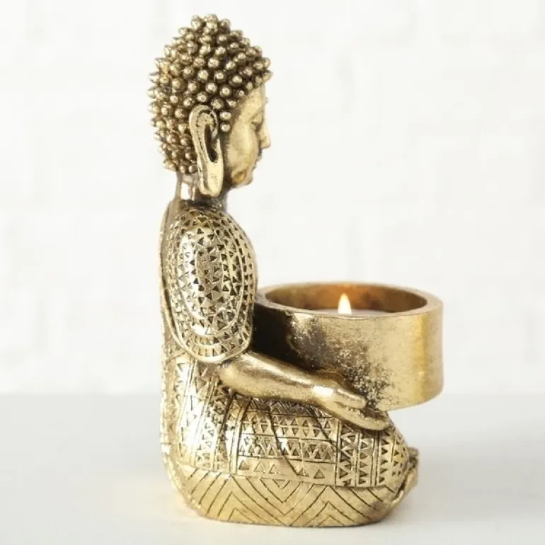 Guld Buddha lysestager til fyrfadslys - 3stk
