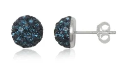 Halvkugle ørestikker i sølv med krystal / 4 farver