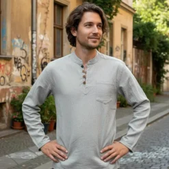 Herreskjorte Med kinakrave / Grå Goa Bondeskjorte