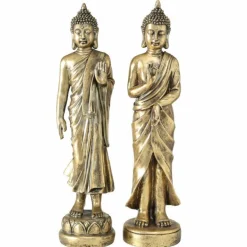 Høj 80cm Buddha figur i guld antik - SÆT