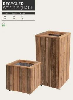 Høj 80x39x39cm krukke med hjul i bedset træ