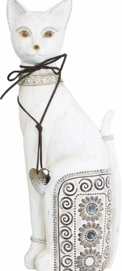 Hvid antik Kattefigur med sølvhjerte