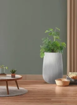 H.66xØ.44 Krukke med riller / striber i fiberstone - Hvid antik eller Grå