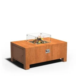 Ildbord i corten stål med brænder og glasskærm