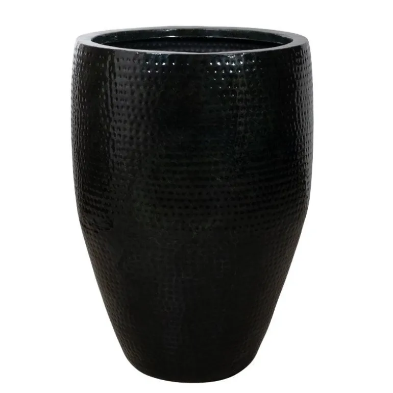 Indendørs krukker i sort lakeret metal med hammered finish / 3str.