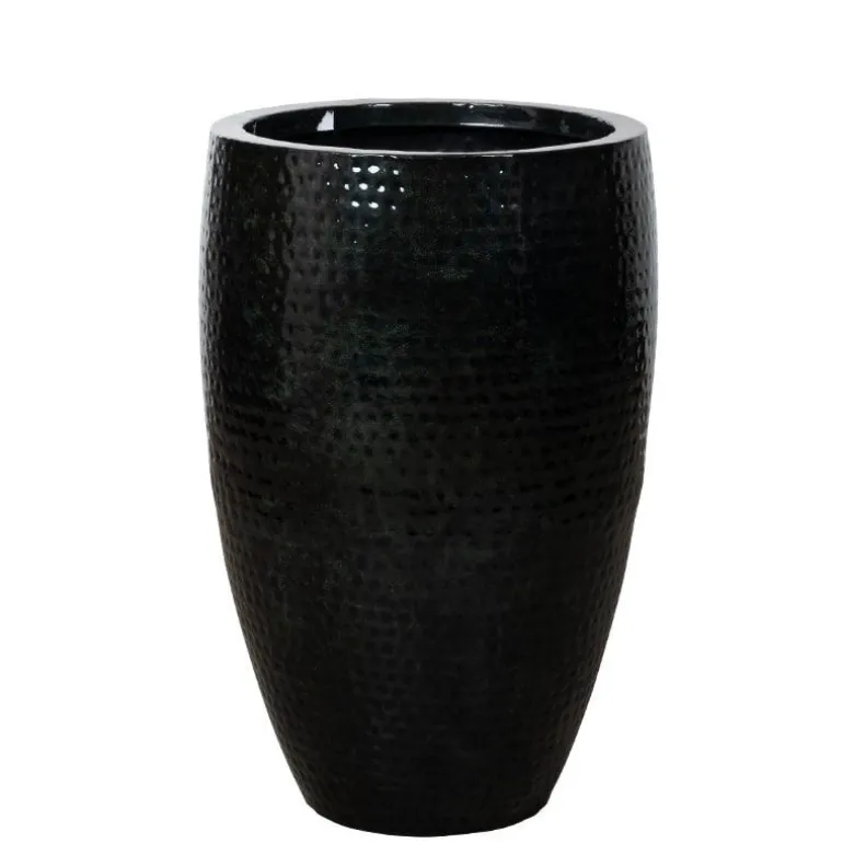 Indendørs krukker i sort lakeret metal med hammered finish / 3str.