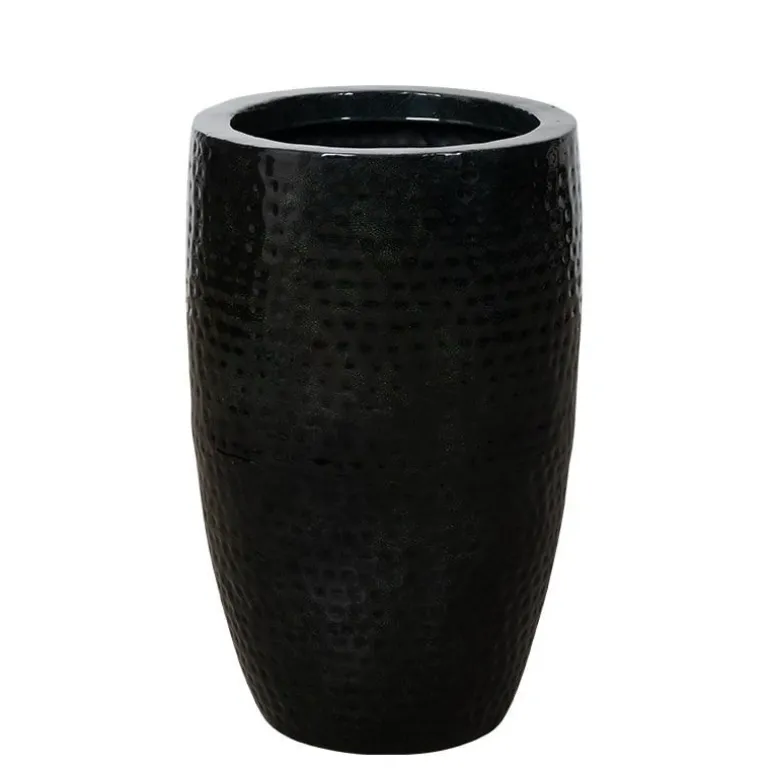 Indendørs krukker i sort lakeret metal med hammered finish / 3str.