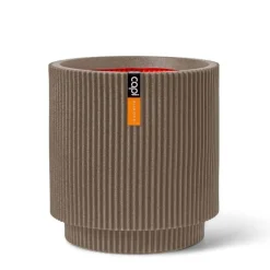 Indendørs rund plantekrukke i varm taupe med ribber - Ø.36cm + Ø.44cm