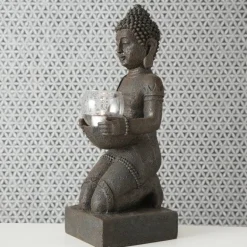 Knælende Buddha med lysglas
