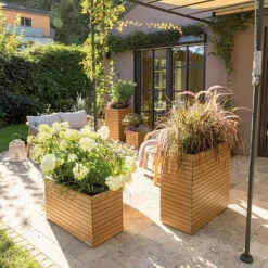 Krukker i Eukalyptus Træ Med Selvvanding - M/U Hjul