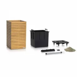 Krukker i Eukalyptus Træ Med Selvvanding - M/U Hjul