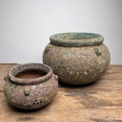 Krukkesæt i lava look / Vintage Keramik - 3 farver