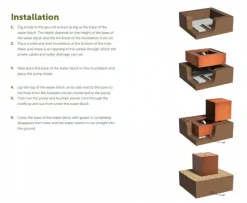 Kubisk Vandfontæne i corten stål med vandkar og LED lys