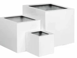 Kubiske krukker i højglans med hjul / sort+hvid - Ø.40+50+60+85cm