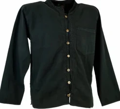 Langærmet skjorte med lav krave til mænd / Sort - Bordeaux - Lime - Blå / Bondeskjorte