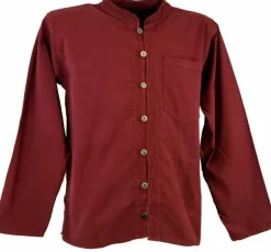 Langærmet skjorte med lav krave til mænd / Sort - Bordeaux - Lime - Blå / Bondeskjorte