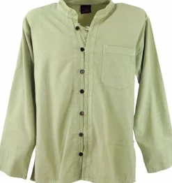 Langærmet skjorte med lav krave til mænd / Sort - Bordeaux - Lime - Blå / Bondeskjorte