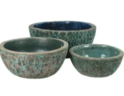 Lave vandtætte glaserede plantekrukker med lavalook i keramik / stentøj - Rust + Grøn