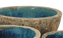 Lave vandtætte glaserede plantekrukker med lavalook i keramik / stentøj - Rust + Grøn