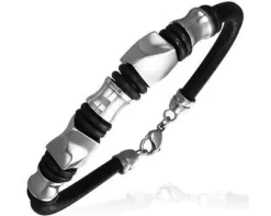 Læder/stål armbånd