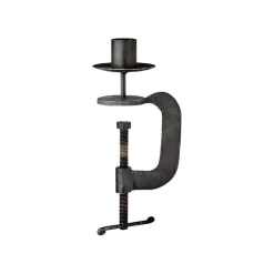 Lysestage i jern med skruetvinge til bordkant, vindueskarme og reoler