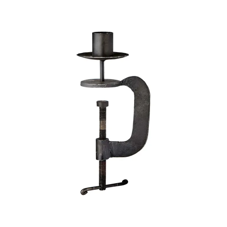 Lysestage i jern med skruetvinge til bordkant, vindueskarme og reoler