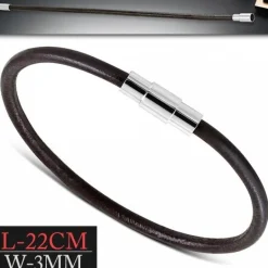 3mm mocca læderarmbånd med magnetlås / 18cm+22cm