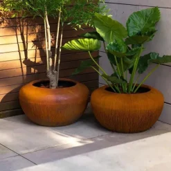 Onyx rund krukke i corten stål rust - 3 str.