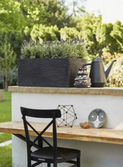 Plantekasse rectangle rib black - 73cm - Livstidsgaranti