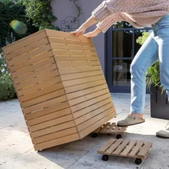 Plantekasser i Eukalyptus Træ Med Selvvanding - M/U Hjul